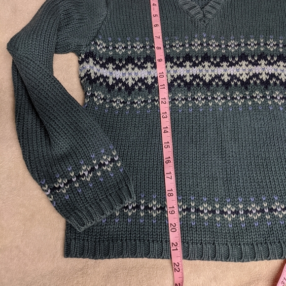 Eddie Bauer oversized Sweater cropped Vtg. Holiday Christmas greens black blue - Picture 6 of 8